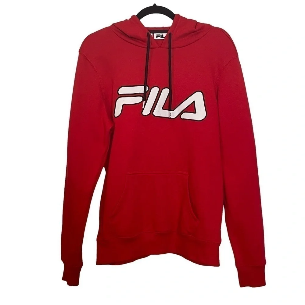 Fila Red Unisex Long Sleeve Hoodie with Kangaroo Pocket Sz. L